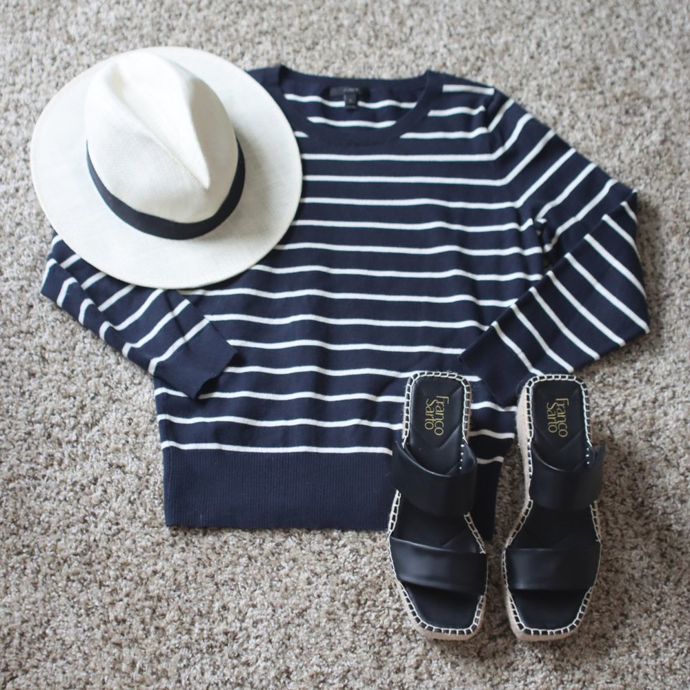 J Crew Navy and White Stripe Sweater sz M
